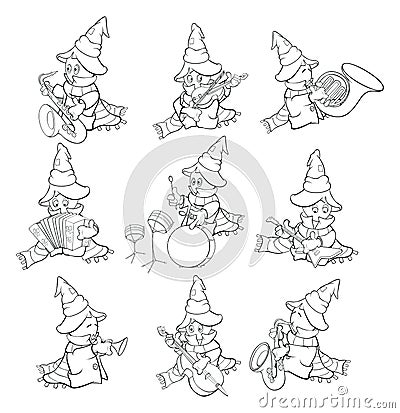 Vector Illustration of a Cute Cartoon Character Ghost for you Design and Computer Game. Coloring Book Outline Set Vector Illustration